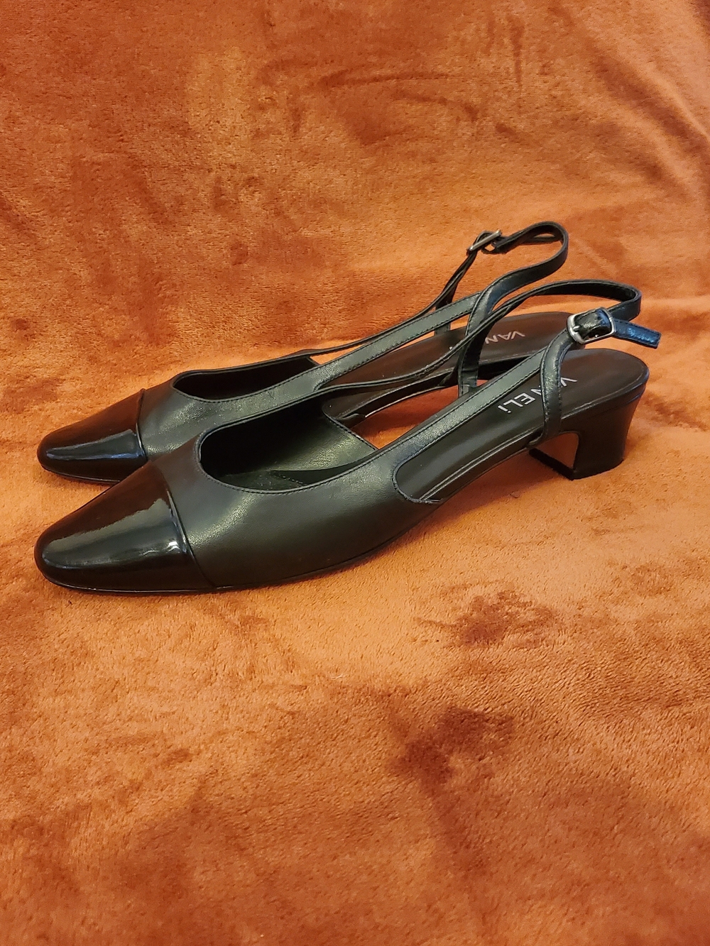 Black Patent Leather Slingback Block Heel Pumps